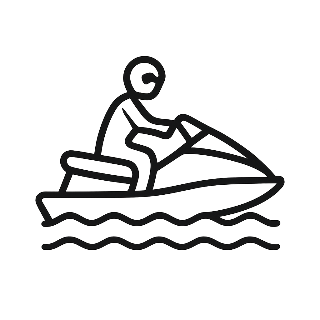 A person riding a jet ski; a sea of water beneath their feet.